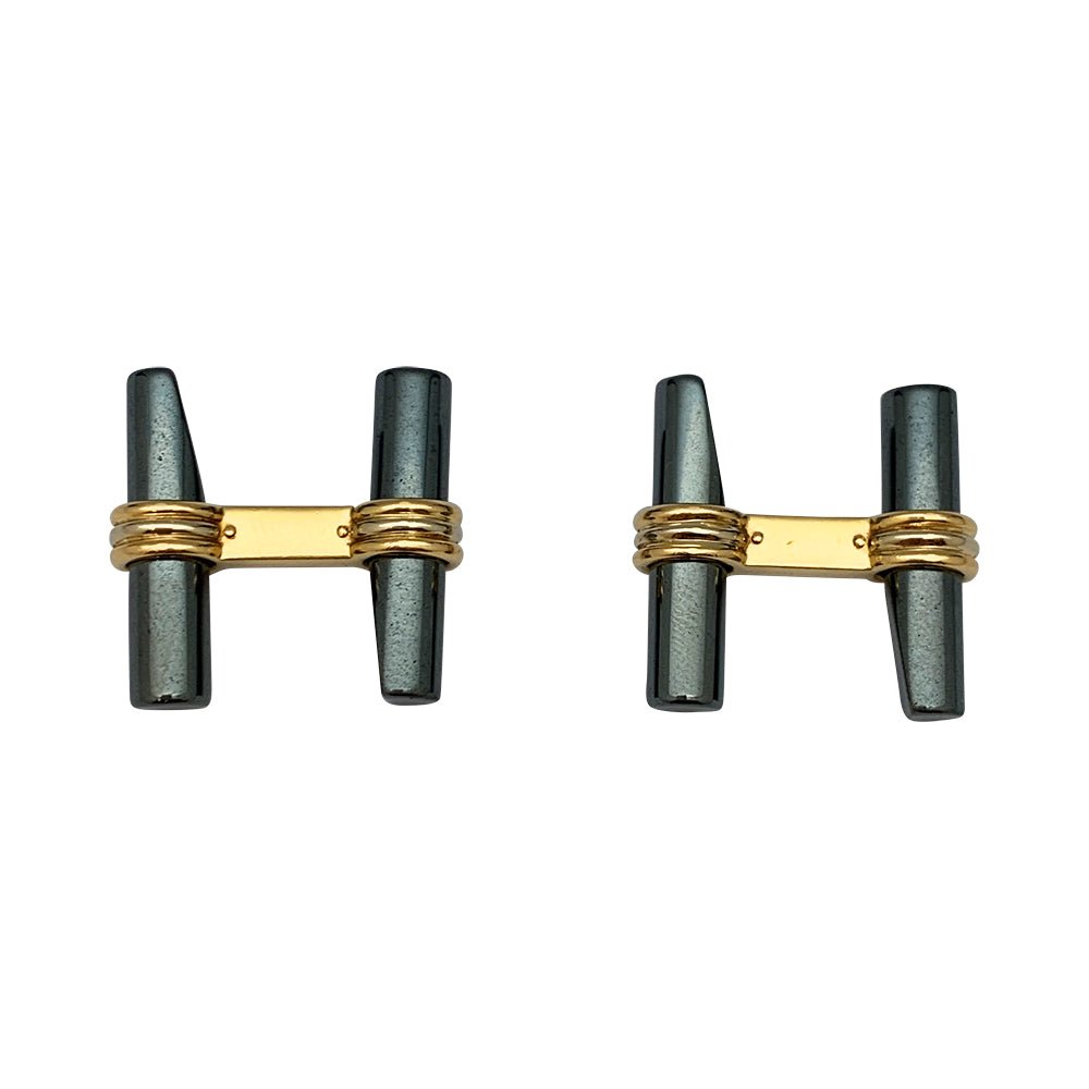 Boutons de manchette VAN CLEEF & ARPELS en or jaune, quartz et hématites - Castafiore