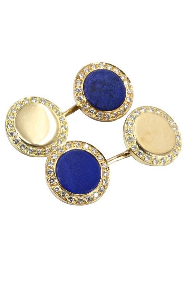 BOUTONS DE MANCHETTES LAPIS LAZULI ET DIAMANTS - Castafiore