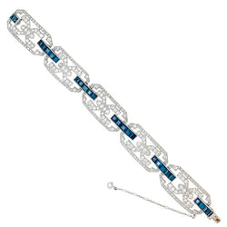 Bracelet Art Déco en platine, diamants et saphirs - Castafiore