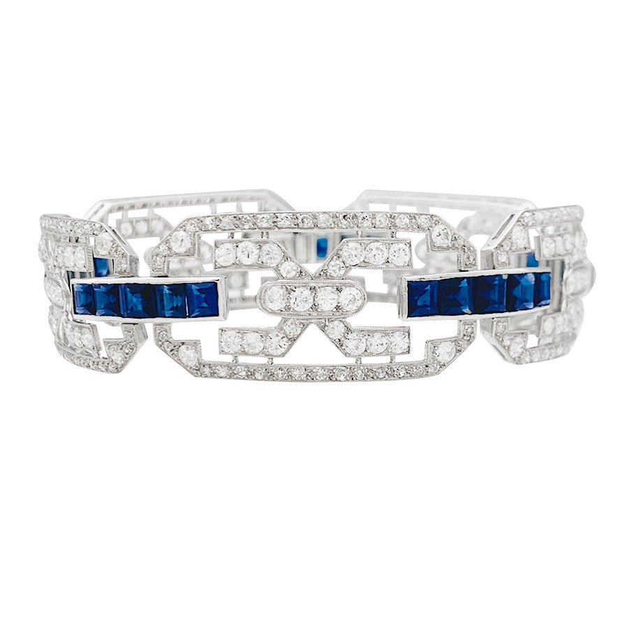Bracelet Art Déco en platine, diamants et saphirs - Castafiore