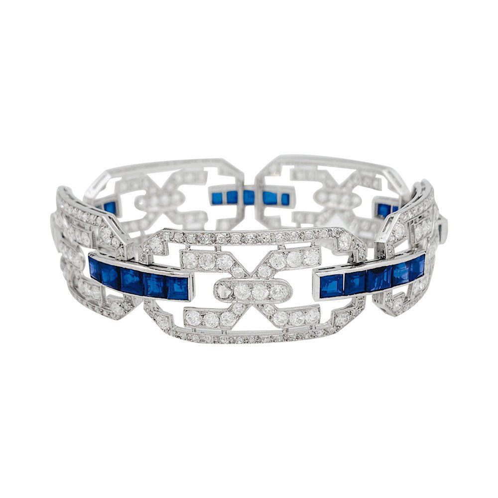 Bracelet Art Déco en platine, diamants et saphirs - Castafiore