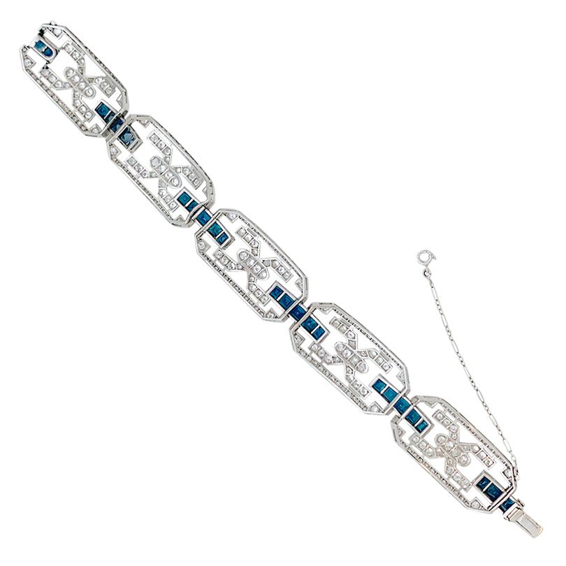Bracelet Art Déco en platine, diamants et saphirs - Castafiore