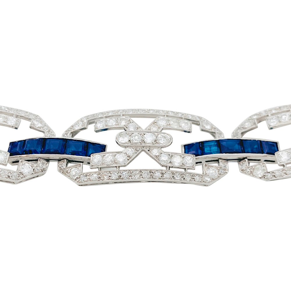 Bracelet Art Déco en platine, diamants et saphirs - Castafiore