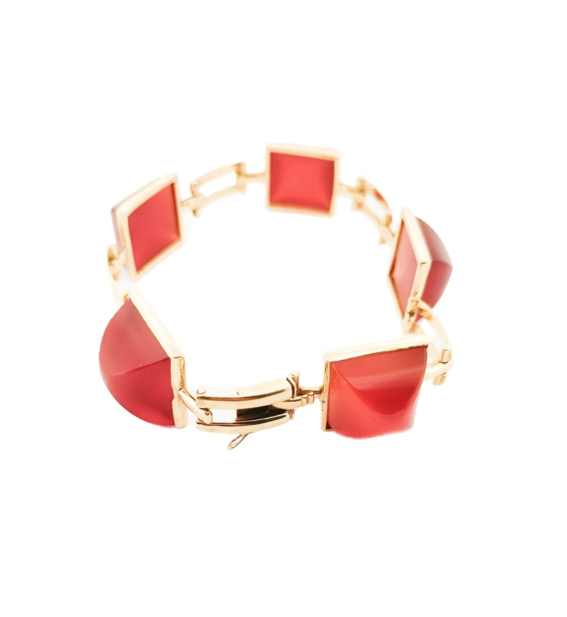 Bracelet articulé en or jaune et cornaline en pain de sucre - Castafiore