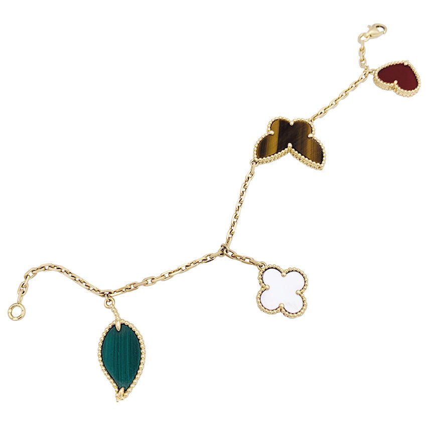 Bracelet Breloques VAN CLEEF & ARPELS "Lucky Alhambra" en or jaune et pierres de couleurs - Castafiore