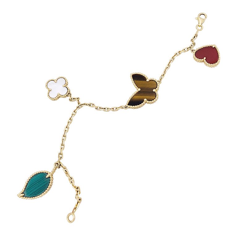 Bracelet Breloques VAN CLEEF & ARPELS "Lucky Alhambra" en or jaune et pierres de couleurs - Castafiore