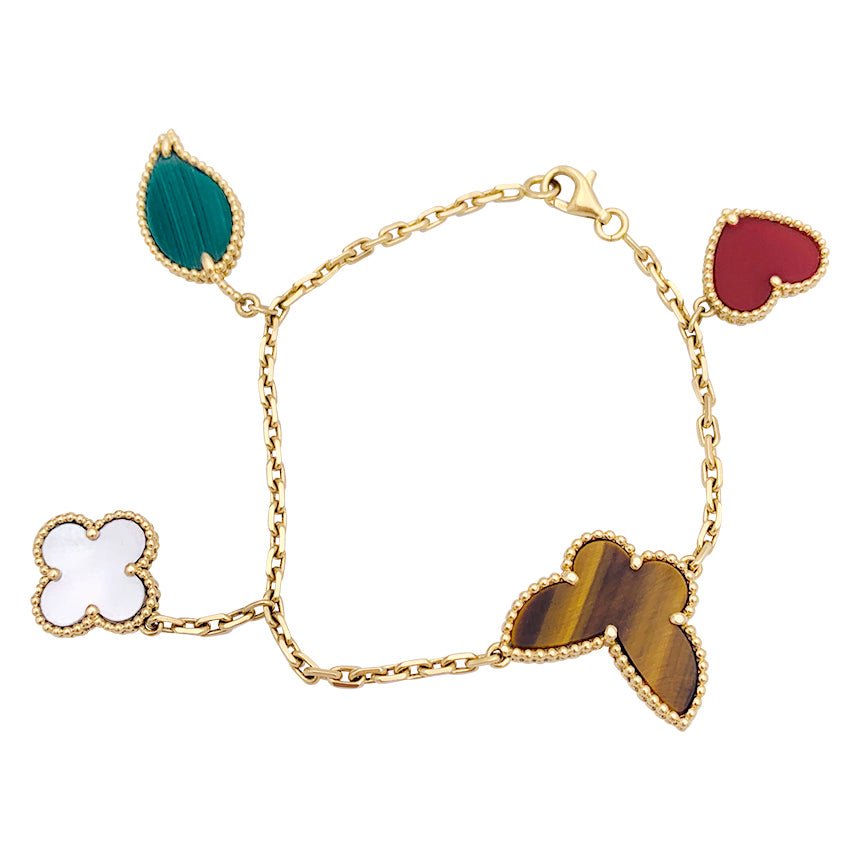 Bracelet Breloques VAN CLEEF & ARPELS "Lucky Alhambra" en or jaune et pierres de couleurs - Castafiore