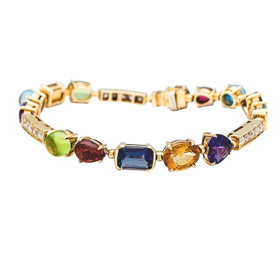 Bracelet BULGARI, "Allegra", or jaune, diamants, pierres de couleurs - Castafiore