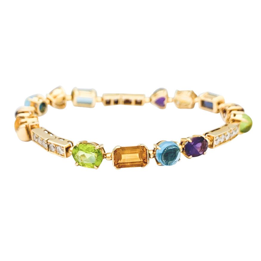 Bracelet BULGARI, "Allegra", or jaune, diamants, pierres de couleurs - Castafiore