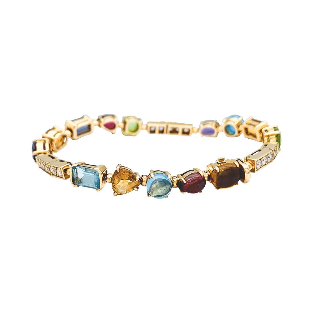 Bracelet BULGARI, "Allegra", or jaune, diamants, pierres de couleurs - Castafiore