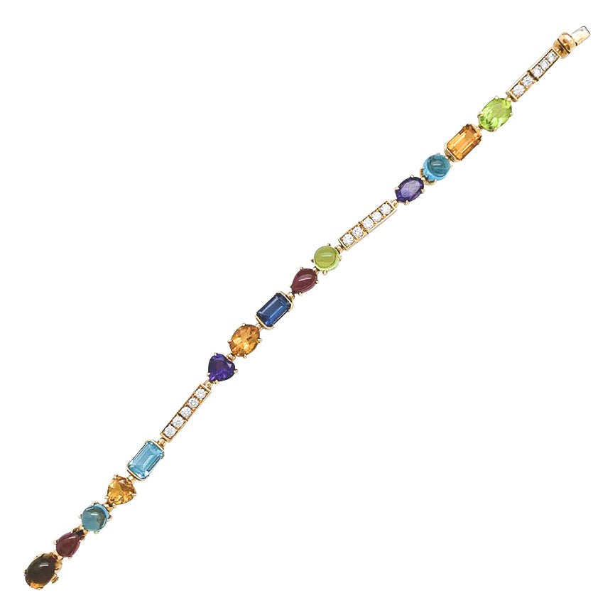 Bracelet BULGARI, "Allegra", or jaune, diamants, pierres de couleurs - Castafiore