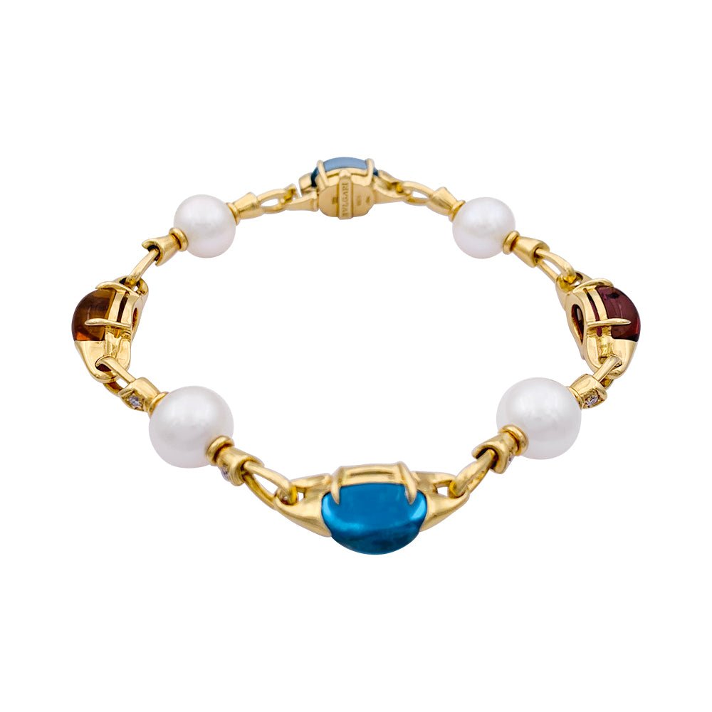 Bracelet Bulgari en or jaune, perles, pierres de couleur. - Castafiore