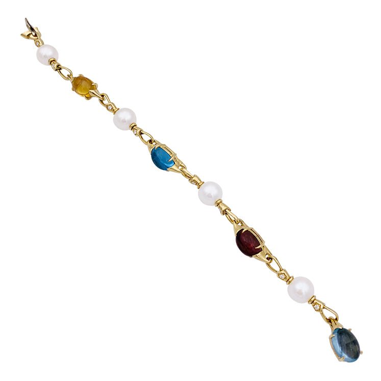 Bracelet Bulgari en or jaune, perles, pierres de couleur. - Castafiore