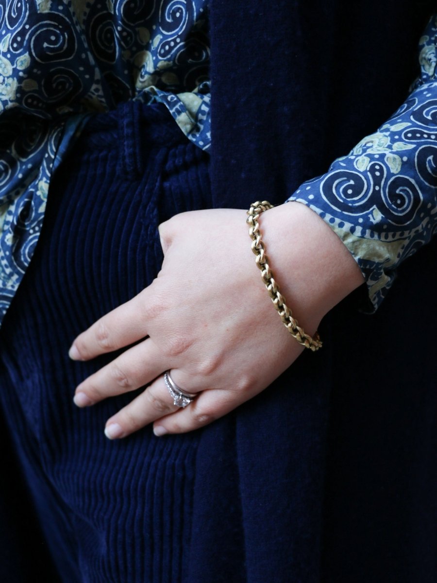 Bracelet chaîne texturé en or jaune vintage - Castafiore
