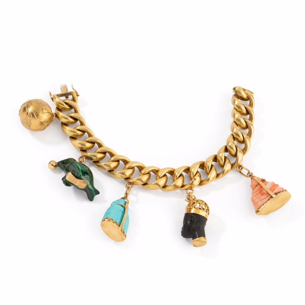 Bracelet charms en or jaune avec 5 breloques venitiennes - Castafiore