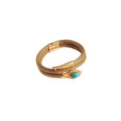 Bracelet double tubogas en or jaune et turquoise - Castafiore