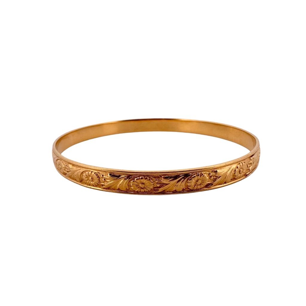 Bracelet en or jaune à décor gravé de fleurs - Castafiore
