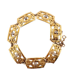 Bracelet en or jaune à maillons rectangulaires et diamants - Castafiore