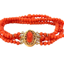 Bracelet en or jaune à rangs de perles de corails - Castafiore