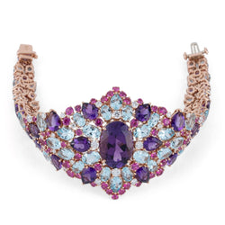 Bracelet en or jaune, améthystes, diamants, saphirs roses et topazes - Castafiore