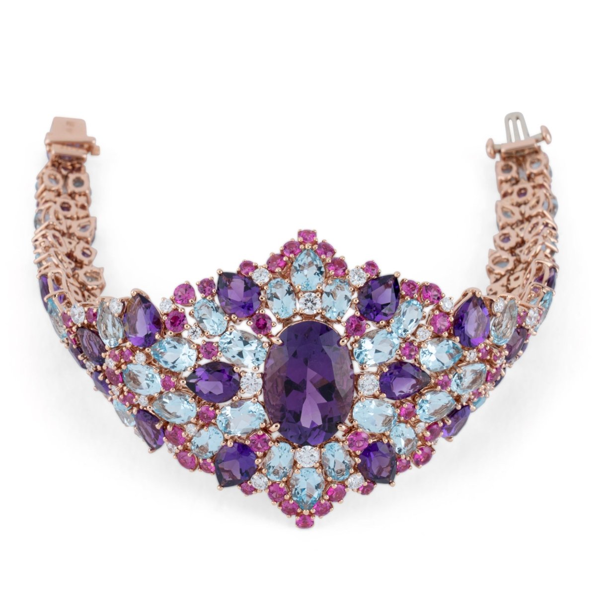Bracelet en or jaune, améthystes, diamants, saphirs roses et topazes - Castafiore