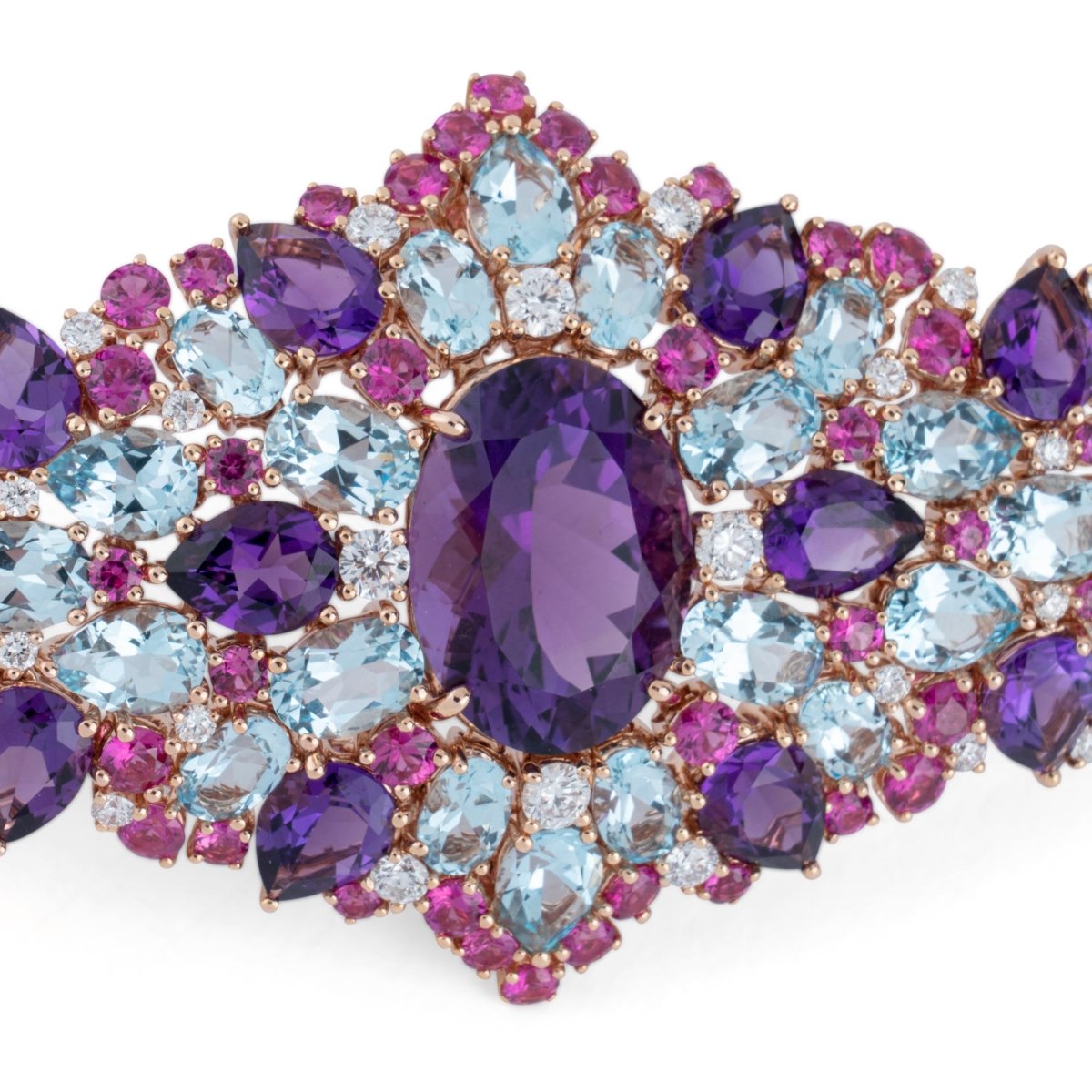 Bracelet en or jaune, améthystes, diamants, saphirs roses et topazes - Castafiore