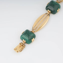 Bracelet en or jaune et malachite en pain de sucre - Castafiore