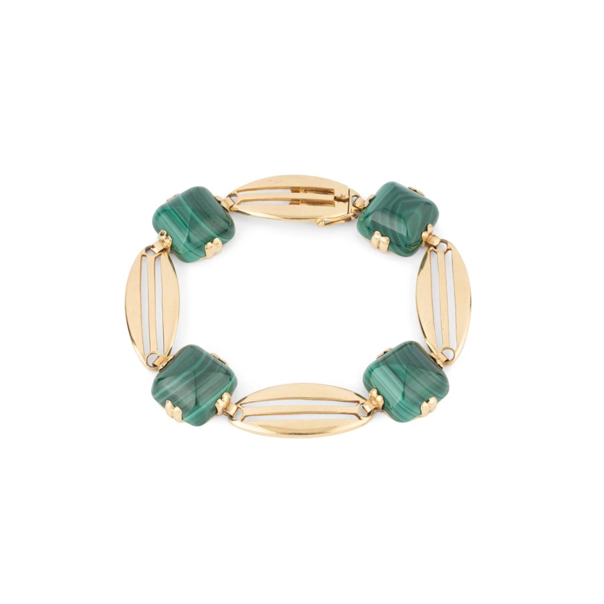 Bracelet en or jaune et malachite en pain de sucre - Castafiore