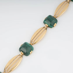 Bracelet en or jaune et malachite en pain de sucre - Castafiore