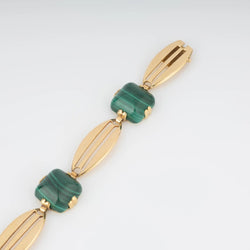 Bracelet en or jaune et malachite en pain de sucre - Castafiore