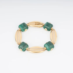 Bracelet en or jaune et malachite en pain de sucre - Castafiore