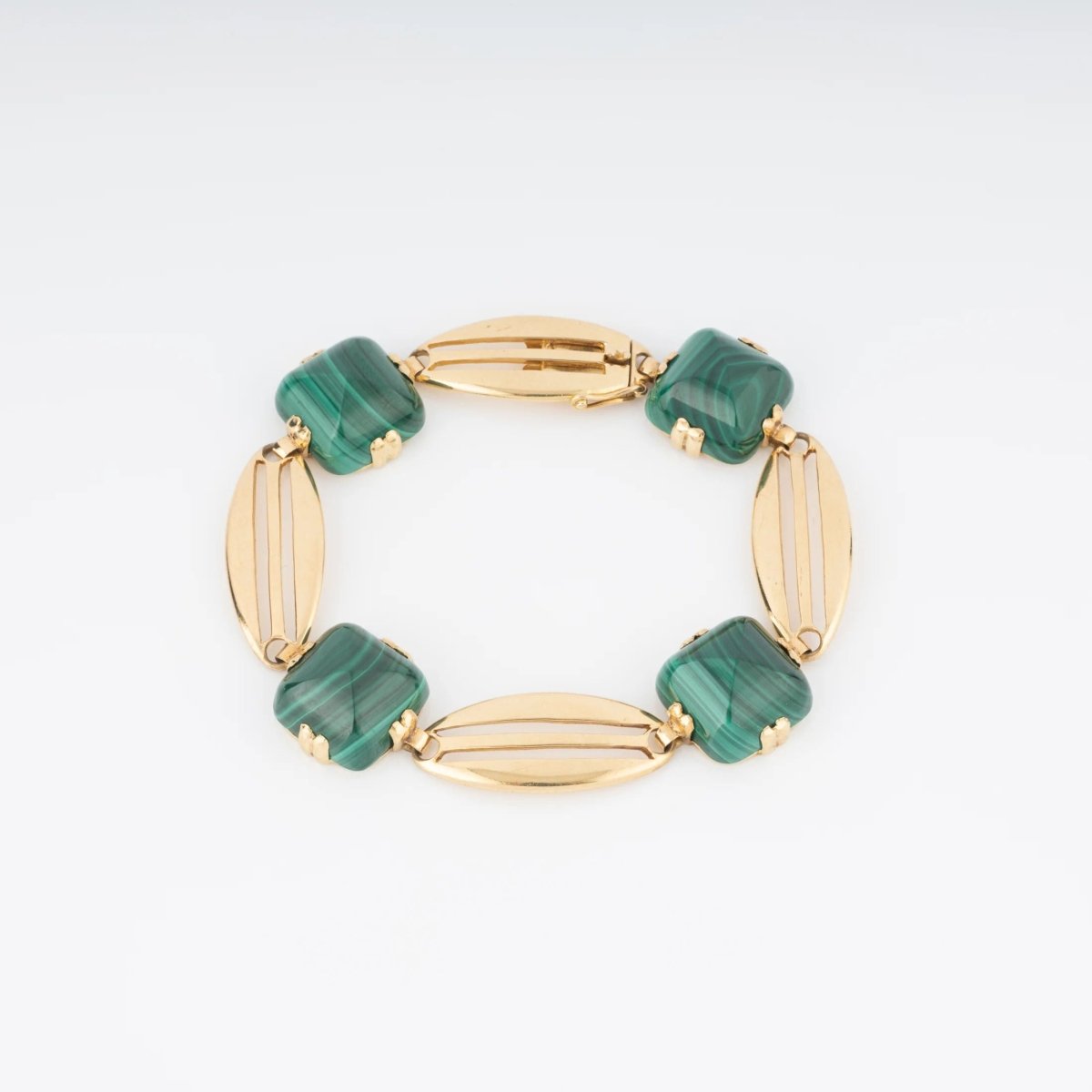 Bracelet en or jaune et malachite en pain de sucre - Castafiore