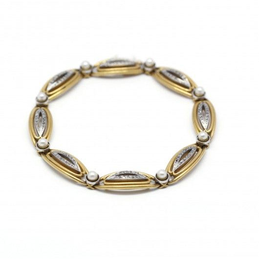 Bracelet en or jaune, perles et diamants - Castafiore