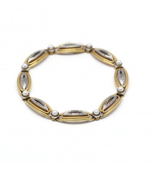 Bracelet en or jaune, perles et diamants - Castafiore