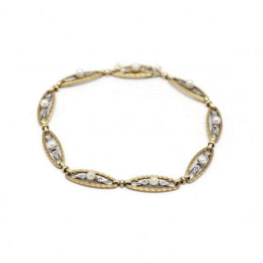 Bracelet en or jaune, perles et diamants - Castafiore