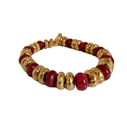 Bracelet en or martelé et perles de racines de rubis - Castafiore