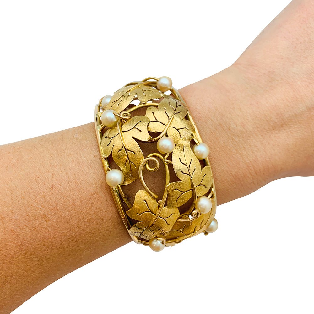 Bracelet feuilles de lierre en or jaune et perles - Castafiore