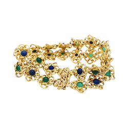 Bracelet fleurettes en or jaune, chrysoprases et lapis lazuli - Castafiore
