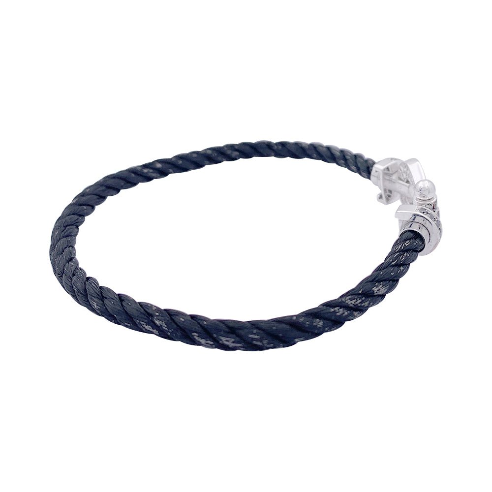 Bracelet FRED "Force 10" en or blanc, acier et diamants noirs - Castafiore