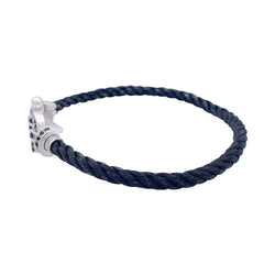 Bracelet FRED "Force 10" en or blanc, acier et diamants noirs - Castafiore