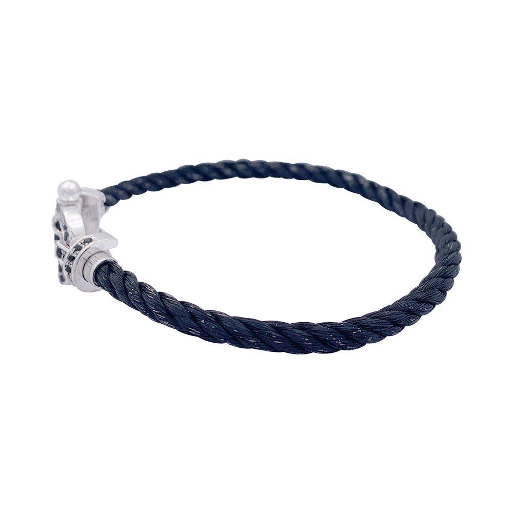 Bracelet FRED "Force 10" en or blanc, acier et diamants noirs - Castafiore