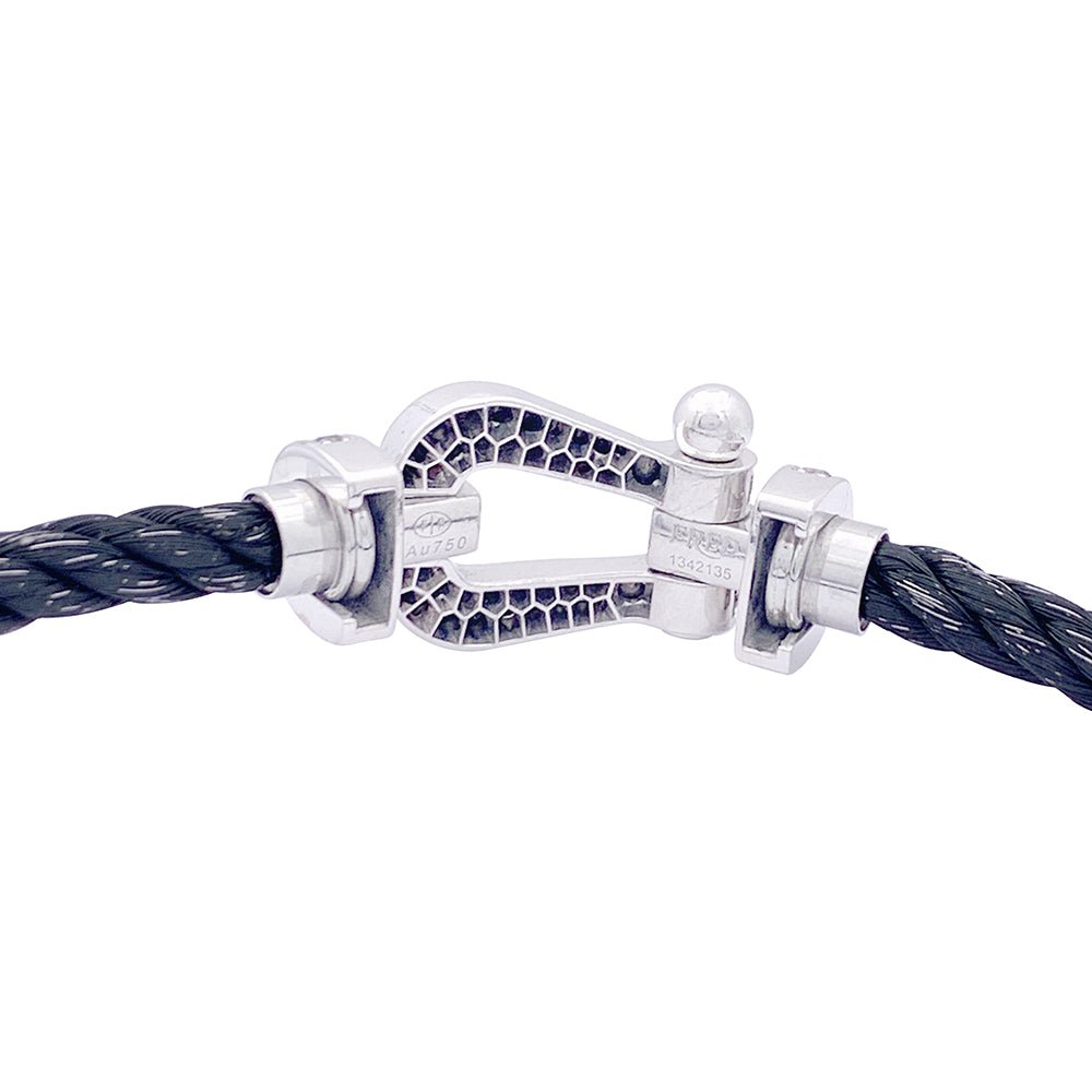 Bracelet FRED "Force 10" en or blanc, acier et diamants noirs - Castafiore