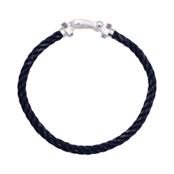 Bracelet FRED "Force 10" en or blanc, acier et diamants noirs - Castafiore