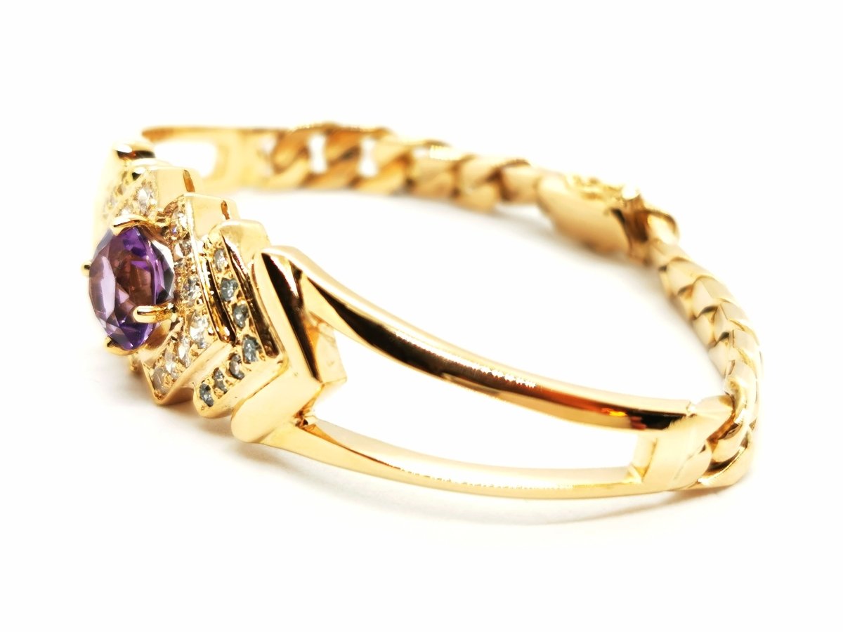 Bracelet géométrique en or jaune, améthyste et diamants - Castafiore