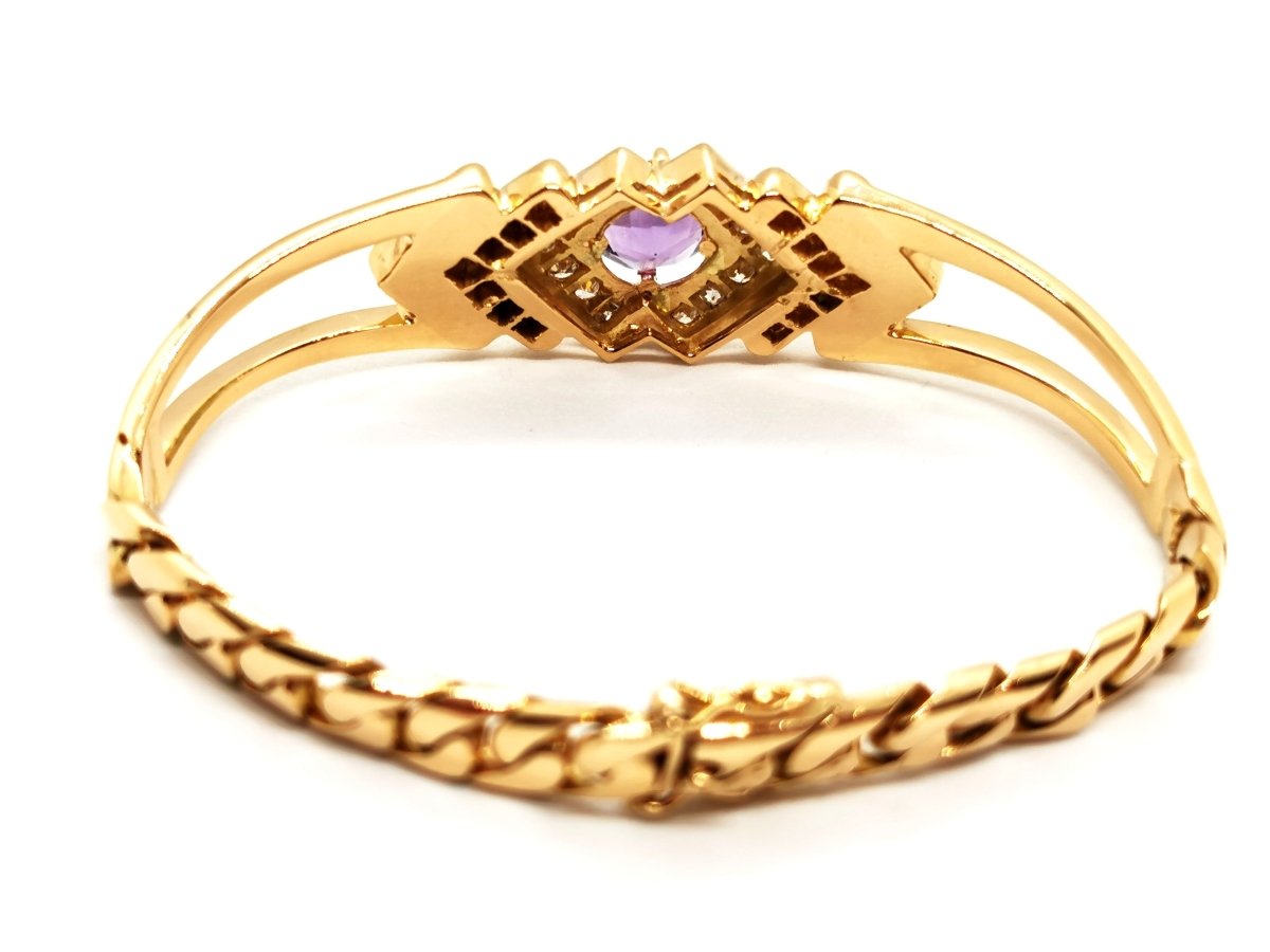 Bracelet géométrique en or jaune, améthyste et diamants - Castafiore
