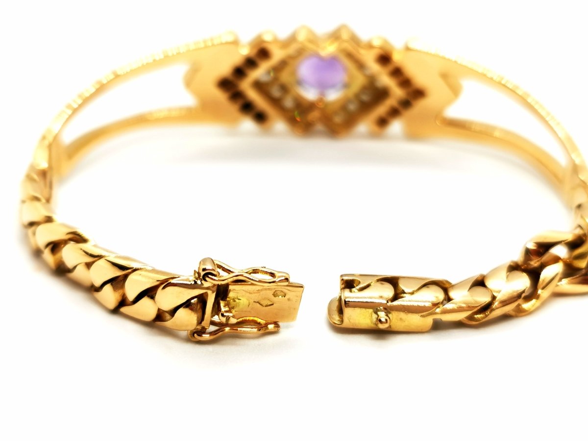 Bracelet géométrique en or jaune, améthyste et diamants - Castafiore