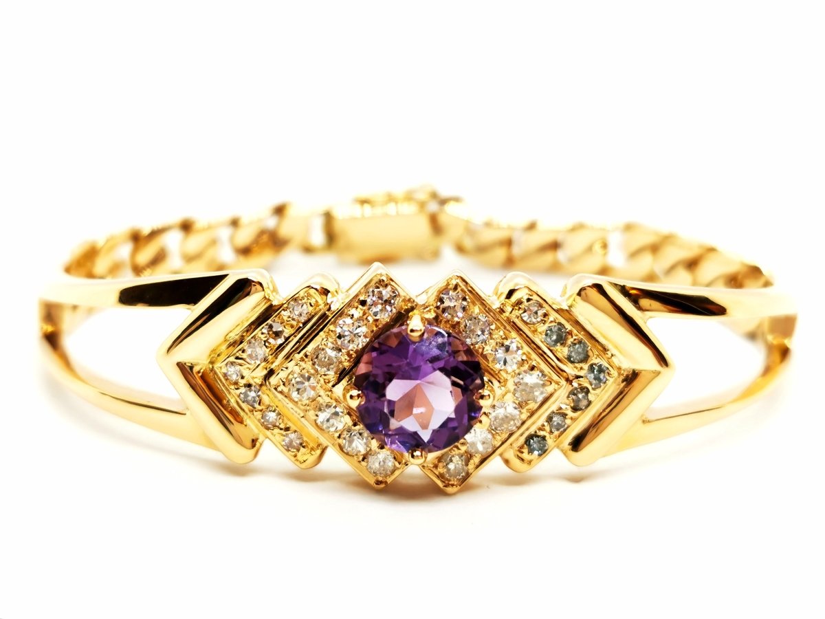Bracelet géométrique en or jaune, améthyste et diamants - Castafiore