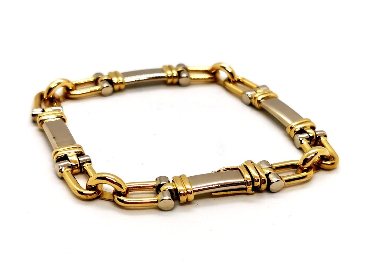 Bracelet Gourmette étrier en ors jaune et blanc - Castafiore