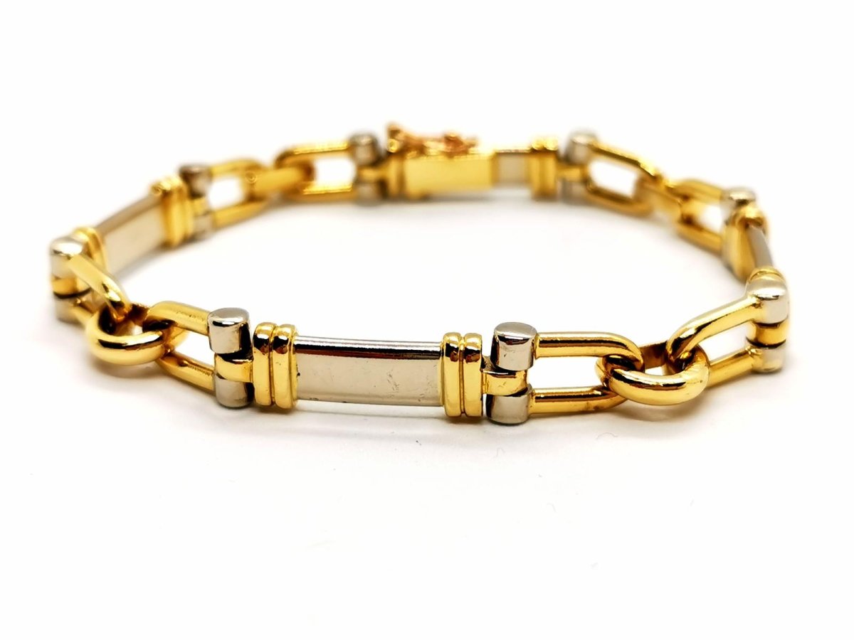 Bracelet Gourmette étrier en ors jaune et blanc - Castafiore