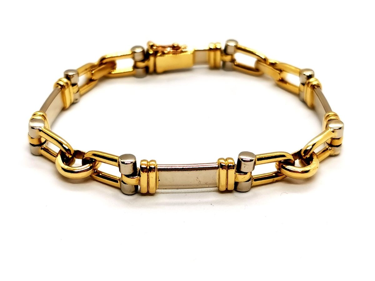Bracelet Gourmette étrier en ors jaune et blanc - Castafiore